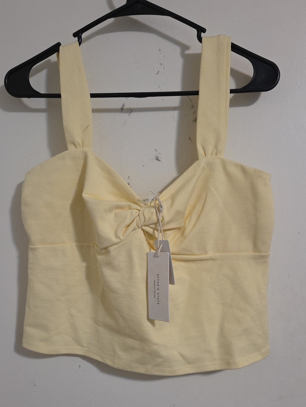 Pale Yellow Tie-Front Cropped Tank
